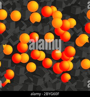 Golden Balls and Black Cubes Seamless Pattern, 3D Illustration Stock Vector