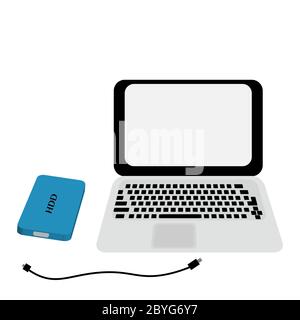 HDD. Hard disk. External storage and computer. Flat style Stock Vector