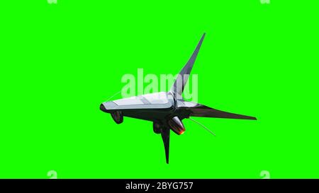 Sci fi fufturistic ship. Concept of future. Green screen. 3d rendering. Stock Photo