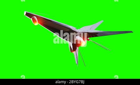 Sci fi fufturistic ship. Concept of future. Green screen. 3d rendering. Stock Photo