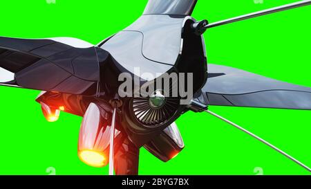 Sci fi fufturistic ship. Concept of future. Green screen. 3d rendering. Stock Photo