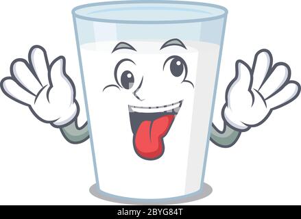 A mascot design of glass of milk having a funny crazy face Stock Vector