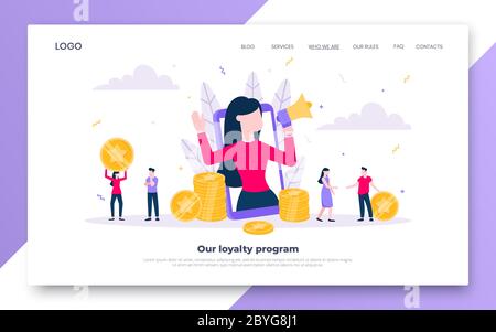 Loyalty program landing page flat style design vector illustration concept. Stock Vector
