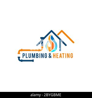 Plumbing service logo with house and water drop Stock Vector