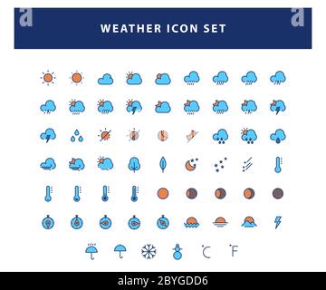 set of weather icon with filled outline style design vector Stock Vector