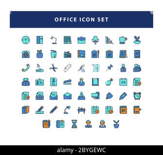 set of Office icon with filled outline style design vector Stock Vector