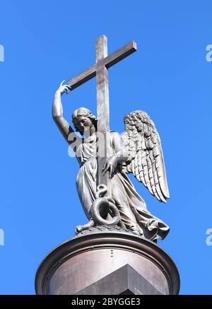 angel statue on top of Alexander Column - St. Petersburg Stock Photo
