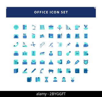 set of Office icon with flat style design vector Stock Vector