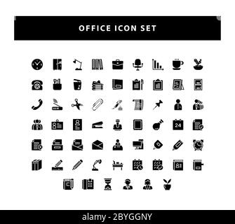set of Office icon with glyph style design vector Stock Vector