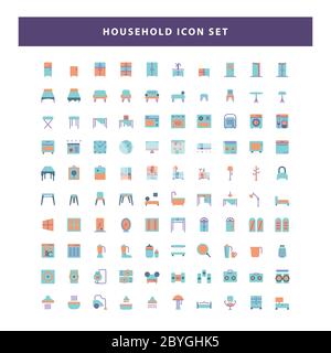 set of household icon with flat style design vector Stock Vector