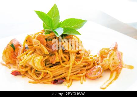 Seafood Spaghetti Stock Photo