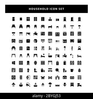 set of household icon with glyph style design vector Stock Vector