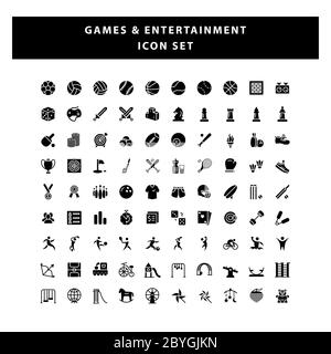 set of game and entertainment icon with glyph style design vector Stock Vector