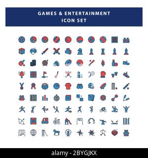 set of game and entertainment icon with filled outline style design vector Stock Vector