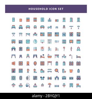 set of household icon with filled outline style design vector Stock Vector