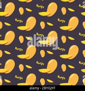 Mango seamless repeating pattern, flat style. Exotic tropical f Stock Vector
