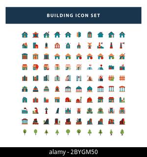 set of Building icon with flat style design vector Stock Vector