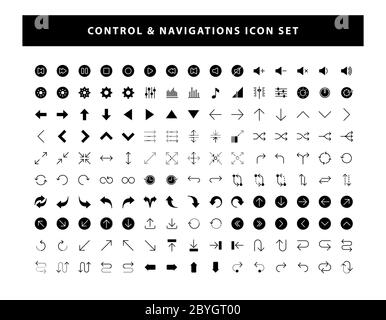set of Control and Navigations icon with glyph style design vector Stock Vector