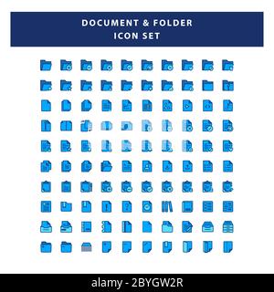 set of Document and Folder icon with filled outline style design vector Stock Vector