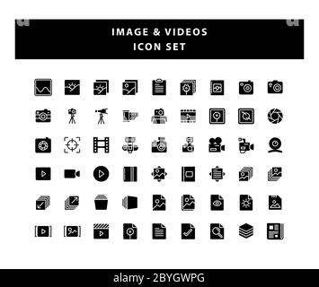 set of Video and Photo icon with glyph style design vector Stock Vector