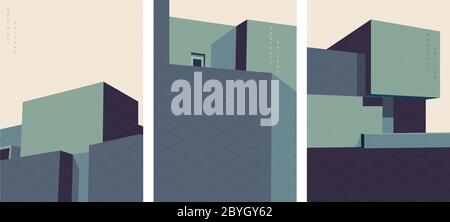 Architecture background with Japanese wave pattern vector. Geometric pattern with abstract template in vintage style. Stock Vector