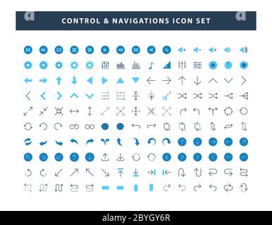 set of Control and Navigations icon with flat style design vector Stock Vector