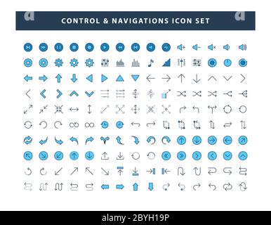 set of Control and Navigations icon with filled outline style design vector Stock Vector