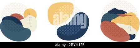 Set of abstract arts modern graphic elements with Japanese pattern vector. Dynamical colored forms and line. Abstract banners with flowing liquid Stock Vector