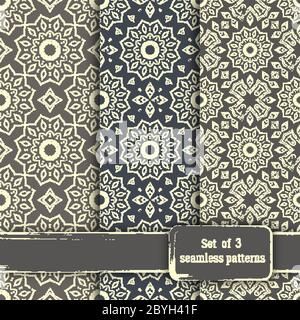 Set of seamless hand drawn mandala patterns. Vintage elements in Stock Vector