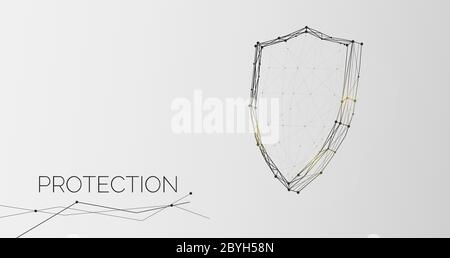 Protective shield and protection texting over grey background Stock Vector