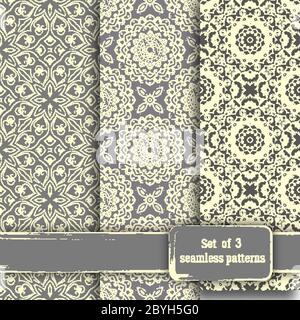 Set of seamless hand drawn mandala patterns. Vintage elements in Stock Vector