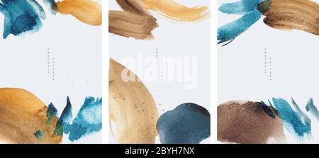 Abstract art background with watercolor brush stroke texture vector. Hand painted elements with Japanese ocean wave pattern. Stock Vector