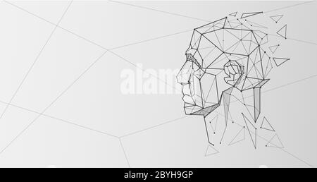 Creative illustration of man head over geometric background Stock Vector