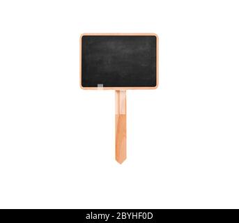 Blank Blackboard Label With Stick isolated on a white background.. Chalkboard on pole Stock Photo