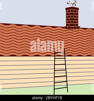 Ladder Inclined to Roof Vector Illustration Stock Vector