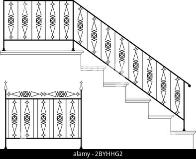 Wrought Iron Stair Railing Design Vector Art Stock Vector