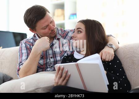 Joyful spouse at home Stock Photo
