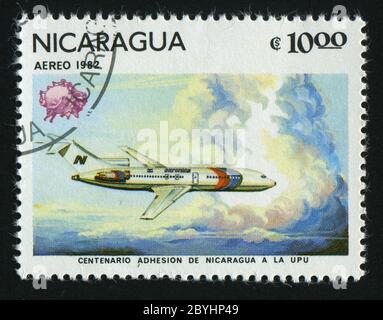 NICARAGUA - CIRCA 1982: stamp printed by Nicaragua, shows plane, circa 1982. Stock Photo