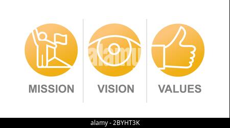 Vector graphic icons with mission, vision and values concept Stock Vector