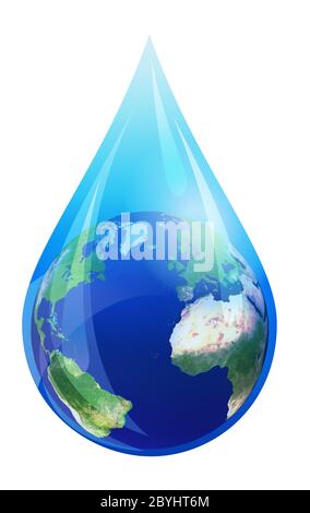 Water Drop World, European and African Globe in a Water Droplet Stock Photo