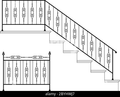 Wrought Iron Stair Railing Design Vector Art Stock Vector