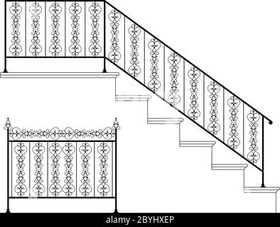 Wrought Iron Stair Railing Design Vector Art Stock Vector