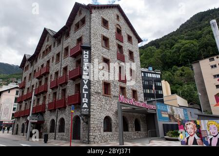 ESCALDES-ENGORDANY, ANDORRA - 2020 juny 8: Engordany Bridge and houses view in a snowfall day in small town Escaldes-Engordany in Andorra on juny 2020 Stock Photo