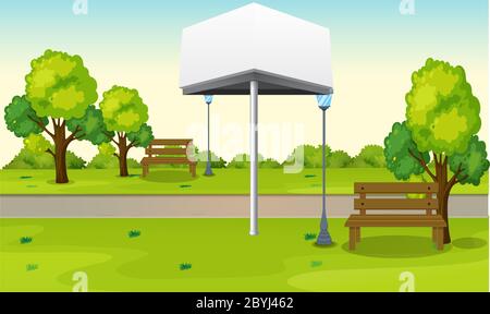 mock up illustration of two side bill board in a garden Stock Vector