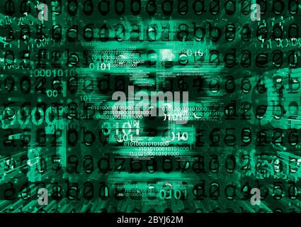 Skull,Hacker,Computer virus concept. Illustration of Abstract Skull sign with destroyed letters and binary code. Web Hacking. Online piracy concept. Stock Photo
