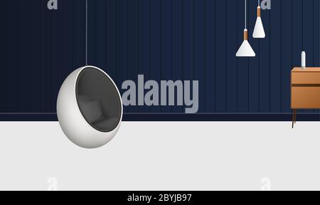 mock up illustration of realistic hanging chair in living room Stock Vector