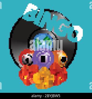 3D Illustration Of Trio Of Bingo Balls Over Summer Turquoise Blue Background With Vinyl Record Disc Hibiscus Flowers And Bingo Decorative Text Stock Vector