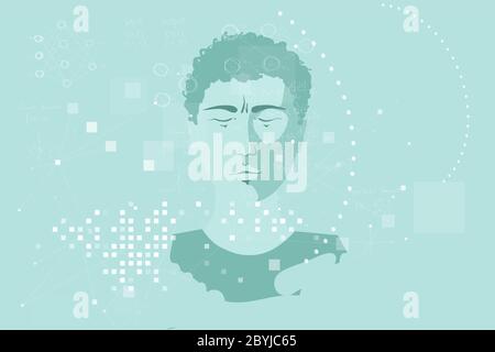 Human face and machine learning algorithms, big data and marketing program personalization tasks, modern computer developments. Stock Vector