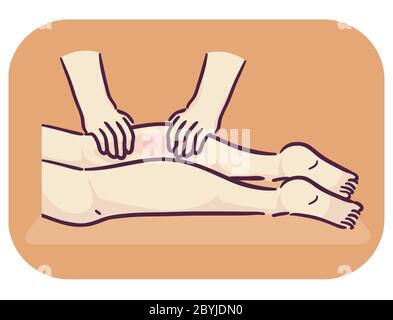 Illustration of Hands of Massage Therapist Massaging Legs with Muscle Pain Stock Photo