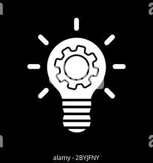 Light bulb idea icon with gears inside in white on an isolated black background. Business concept. EPS 10 vector Stock Vector